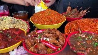 HAKKA NOODLES,CHICKEN LOLLIPOP,SPICY NOODLES,DRAGON CHICKEN,CHILLI CHICKEN,CHICKEN SATAY-ASMR EATING