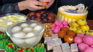 RASMALAI,RASGULLA,CREAM CAKE,KALA JAMUN,GULAB JAMUN,HALWA,CHUM CHUM -ASMR EATING-