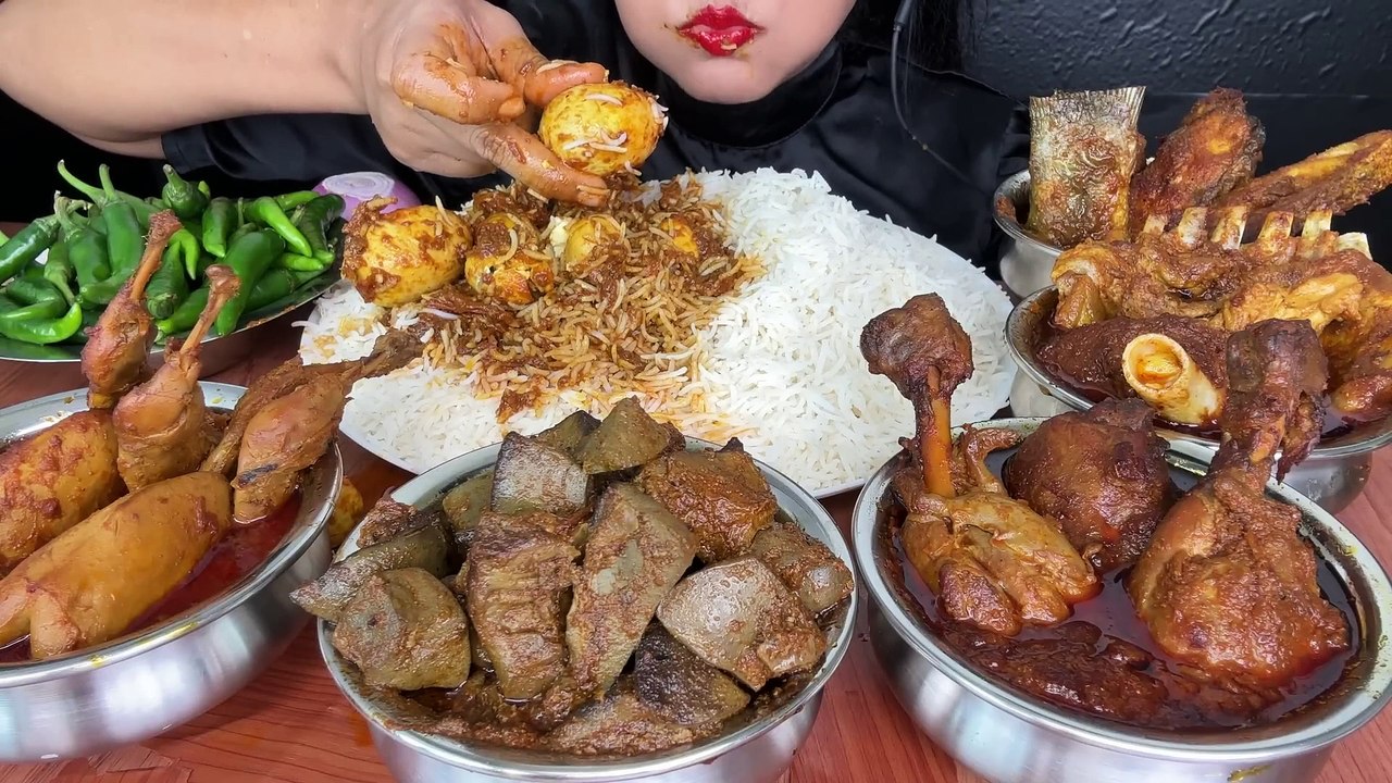 HANDI MUTTON CURRY,HANDI CHICKEN CURRY,HANDI EGG CURRY,HANDI FISH CURRY -ASMR EATING-