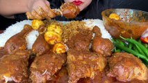 SPICY CHICKEN LEG PIECE CURRY,SPICY EGG CURRY,GREENCHILLI WITH RICE -ASMR EATING-