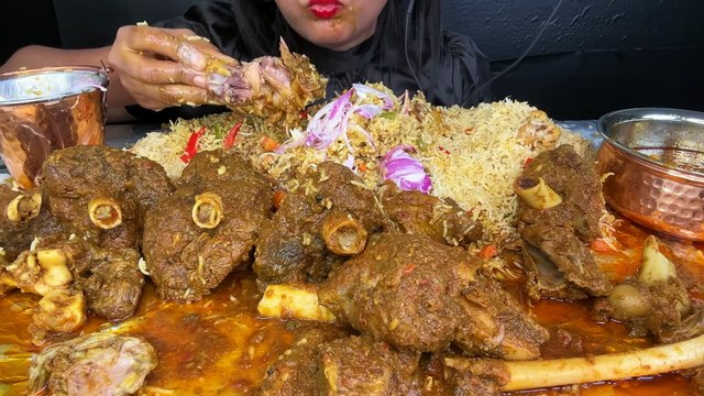 SPICY- MUTTON KORMA CURRY,VEG PULAO,RAITA -ASMR EATING-