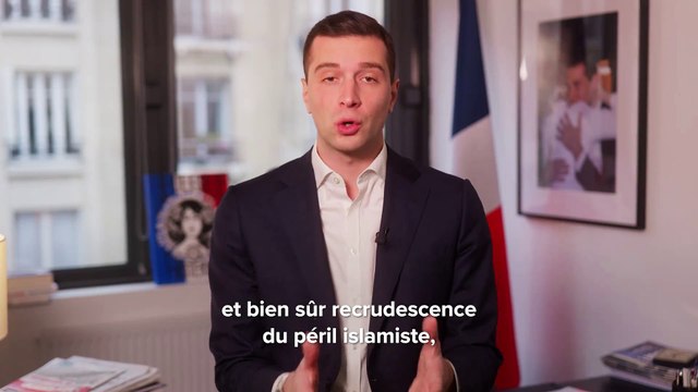 Le nouvel homme politique chouchou du classement du JDD , Jordan Bardella, présente ses voeux en vidéo : Emmanuel Macron avait annoncé aux Français la fin de l’insouciance. Nous voulons leur proposer d’entrer dans le temps de l’espérance