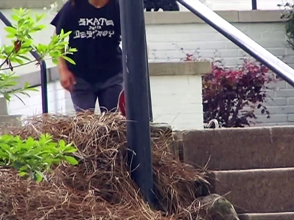 Skateboarder attempts frontside boardslide then flips forward and hits head on pavement