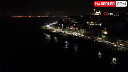 İstanbul'da 2024'ün ilk saatlerinde Kız Kulesi ve İstanbul Boğazı havadan görüntülendi