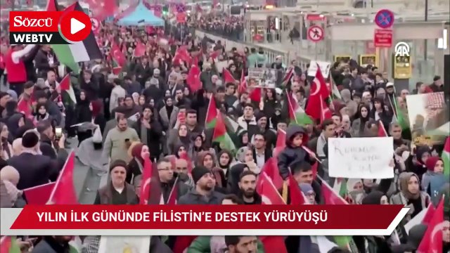 Yılın ilk gününde 'Şehitlerimize Rahmet, Filistin'e Destek, İsrail'e Lanet' yürüyüşü