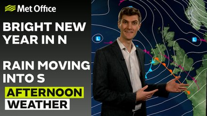 Met Office Afternoon Weather Forecast 01/01/24 - Rain moving northeast