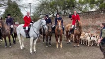 The hunt master addresses the crowd at Monmouthshire Hunt's New Year's Day meeting in Monmouth