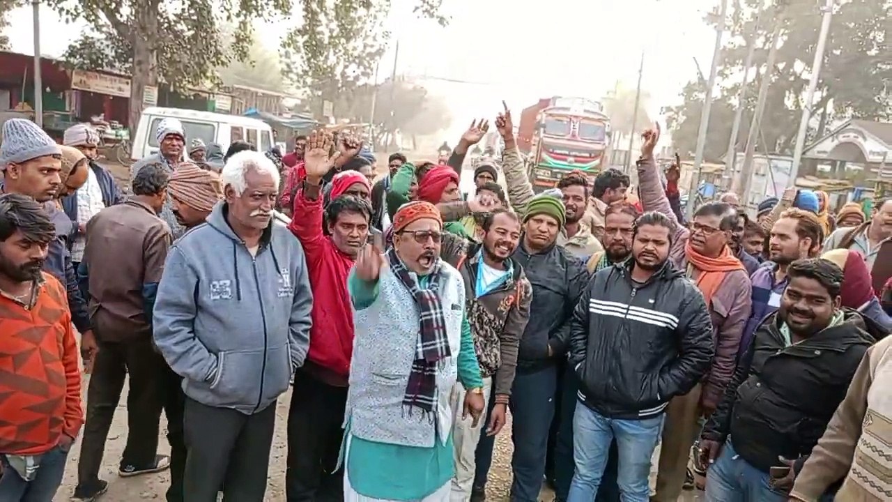 Protest by drivers, wheels of buses and trucks stopped