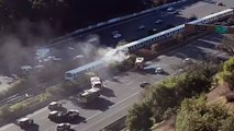 A BART train derailed and caught fire between the Orinda and Lafayette stations in San Francisco-