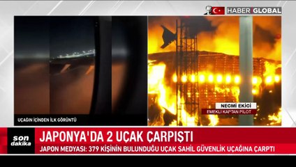 Japonya'da alev alev yanan uçağın içinden ilk görüntüler!