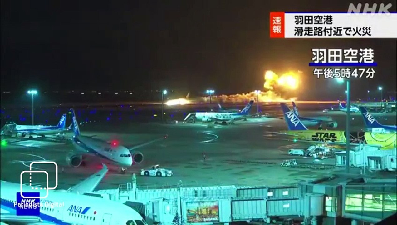 Horror en Tokio: Casi 400 pasajeros escapan de un avión en llamas