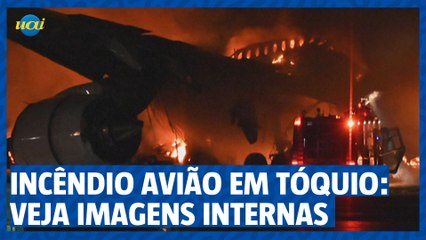 Veja imagens internas de avião que pegou fogo em Tóquio