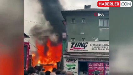 Sobanın devrildiği yangında tüp patladı: Alevler çevredeki dükkanlara sıçradı