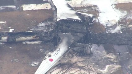 Aerial footage of Japan Airlines wreckage reveals extent of deadly plane fire