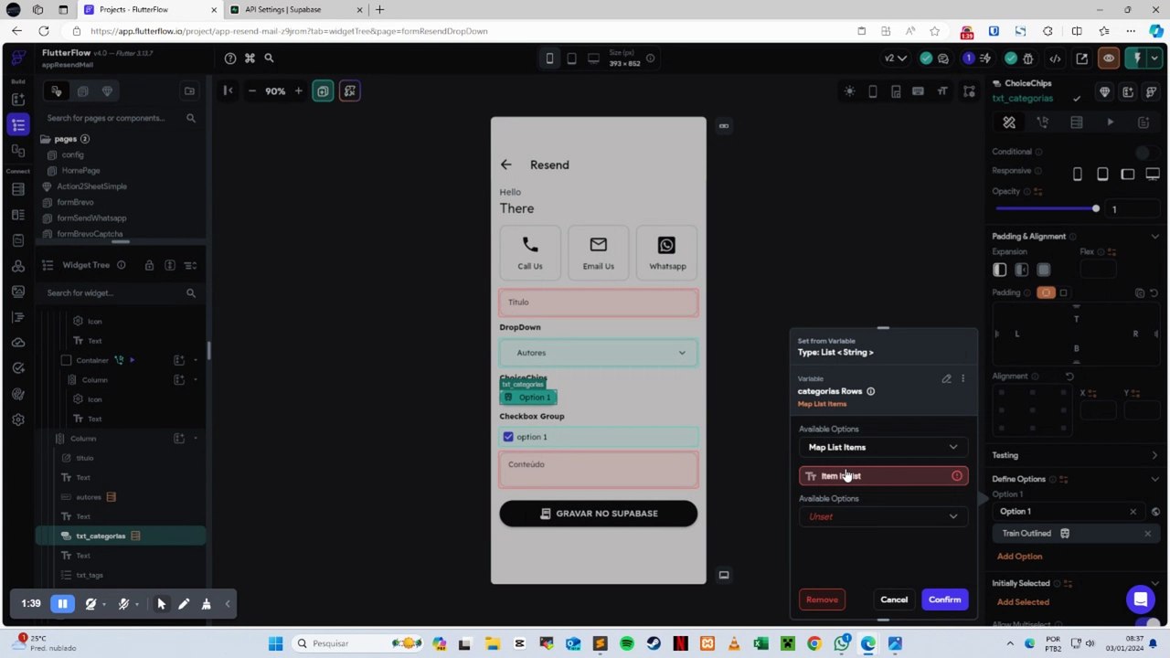 Como usar DropDown, ChoiceChips e CheckBoxGroup no FlutterFlow e integrar no Supabase