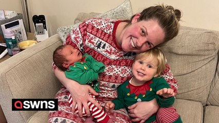 Adorable moment toddler meets baby brother for first time ever