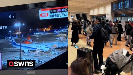 Scenes at Haneda Airport in Japan after plane catches fire following collision