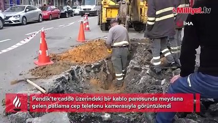 Pendik'te kablo panosunda patlama anı kamera