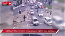 Başakşehir'de motokuryenin kamyonun altına kalarak öldüğü kaza kamerada