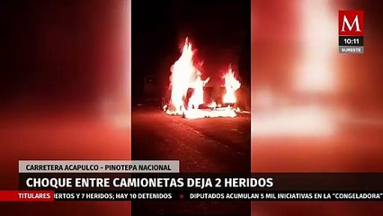 Choque entre camionetas deja dos heridos; una de ellas se incendió