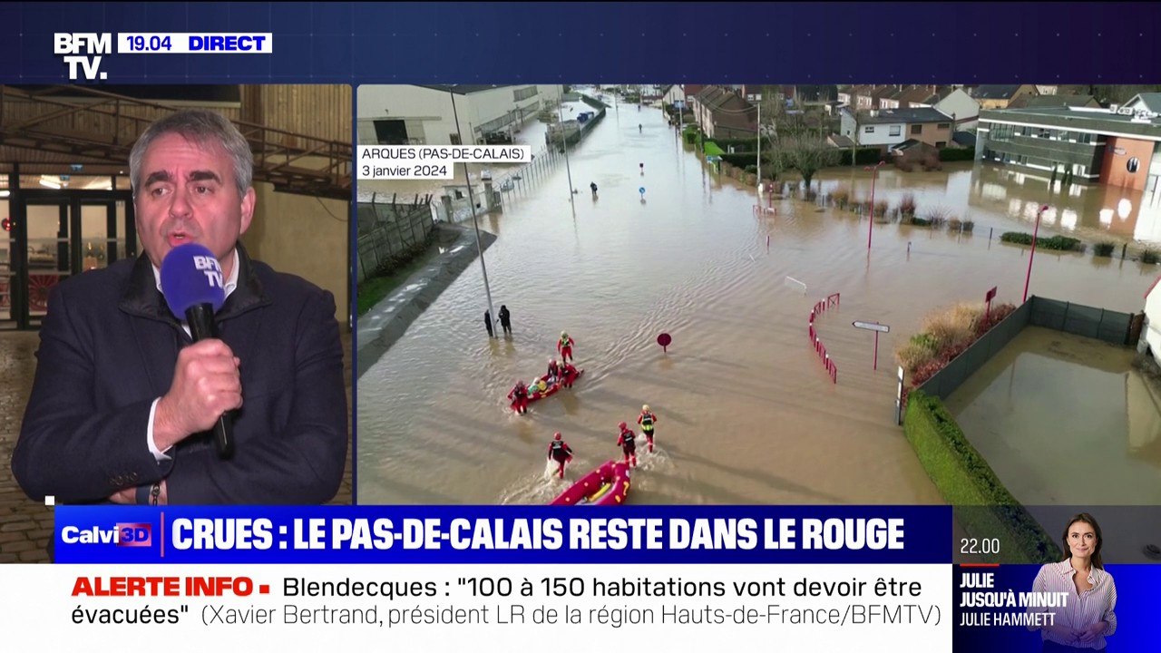 Crues dans le Pas-de-Calais: Xavier Bertrand (président LR de la région Hauts-de-France) souhaite que des "premiers travaux sur le nettoyage des cours d'eau" soient faits "avant la fin de l'hiver"