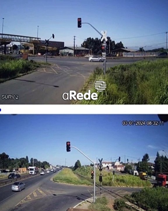 Caminhão fica repartido ao meio após ser atingido por trem em linha férrea