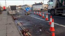 Road works continue at London Road, Hilsea, Portsmouth on Thursday 4th January 2023