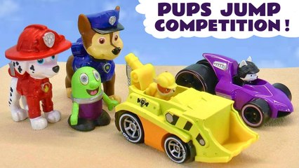Paw Patrol Cars Vehicle Jump Competition with Chase and Marshall