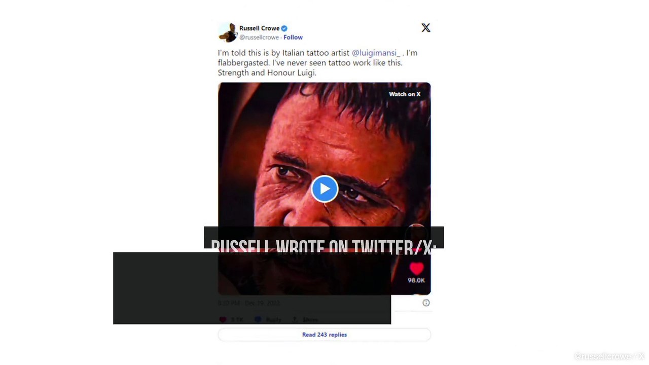 Italy's 'Caravaggio of Tattoos' Luigi Mansi Wows Russell Crowe With Realistic Portrait