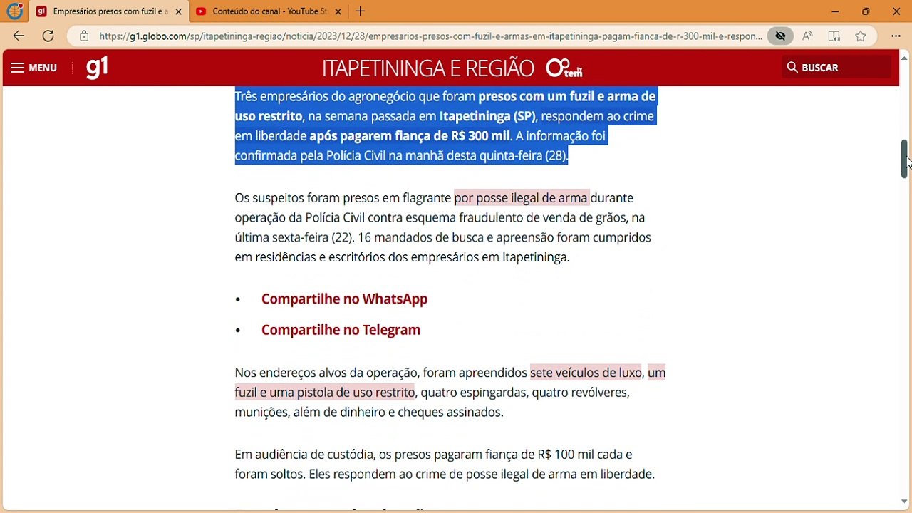 Empresários presos com fuzil e armas em Itapetininga pagam fiança de R$ 300 mil e respondem crime em liberdade