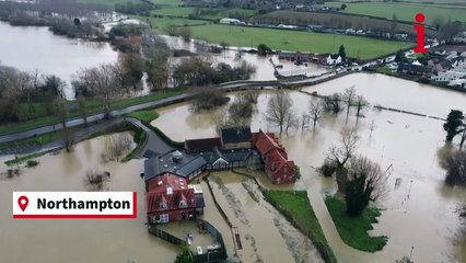 Drone views of flooding after storm Henk hit Britain