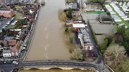 Drone video shows swollen River Severn make its way through Bewdley