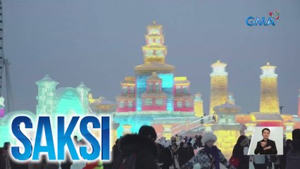 Higanteng ice sculptures na nilagyan ng mga pailaw, dinarayong pasyalan sa Harbin, China | Saksi