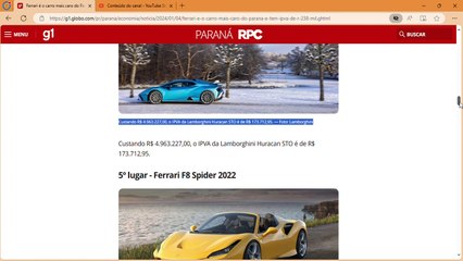 Ferrari é o carro mais caro do Paraná e tem IPVA de R$ 238 mil