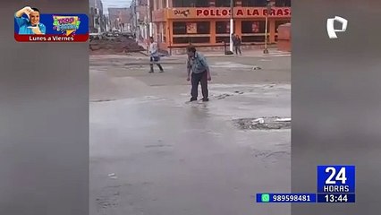 Trujillo: Adulto mayor queda atrapado en concreto fresco