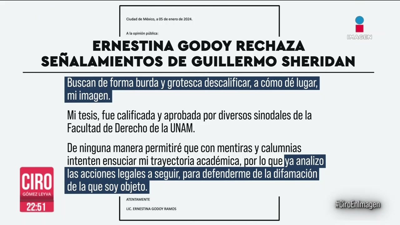 Ernestina Godoy calificó de falsos y absurdos los señalamientos sobre plagio de su tesis de licenciatura