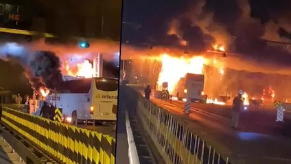 Gişelerde beton bariyere çarpan yolcu otobüsü  alev aldı: 6 yaralı