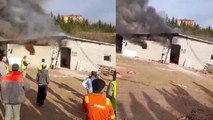 İnşaat işçilerinin kaldığı prefabrik yatakhane yandı