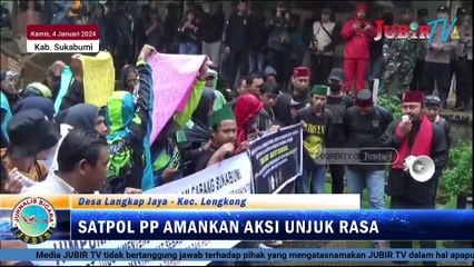 Satpol-PP Kab. Sukabumi Jaga Massa Aksi Unjuk Rasa di Cimenteng - Lengkong