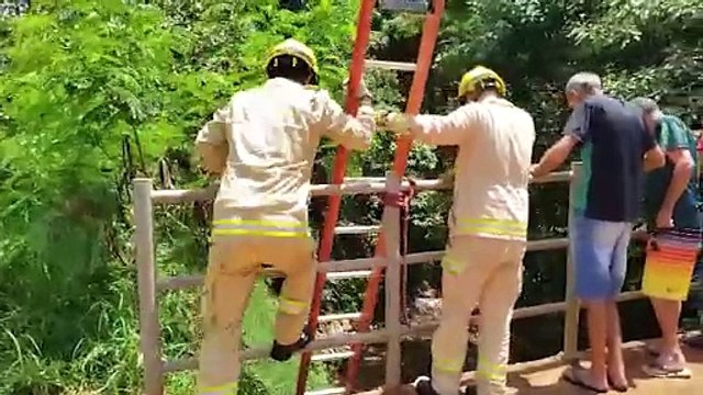 Bombeiros resgatam homem que caiu de ponte no bairro Brasília