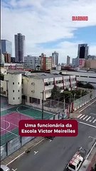 Faxineira é flagrada nas alturas limpando janelas de escola estadual