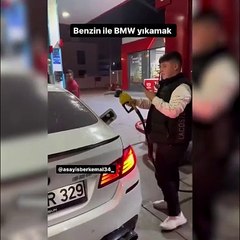 BMW’yi benzin ile yıkadı! Pompayı fıskiye gibi kullandı…