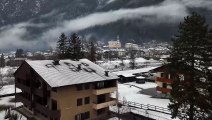 Neve anche a bassa quota, il drone in volo su Pinzolo