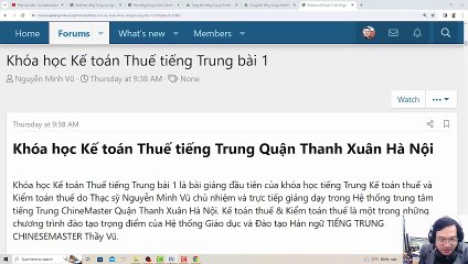 Học Kế toán tiếng Trung Thầy Vũ lớp Kế toán Thuế Kiểm toán Thuế online bài 1