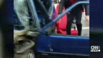 Düzce'de iki otomobilin kafa kafaya çarpıştığı kaza anı kamerada