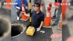 竹北光明11路73巷口小天坑 開挖確認與污水道管線無關（縣府工務處提供）
