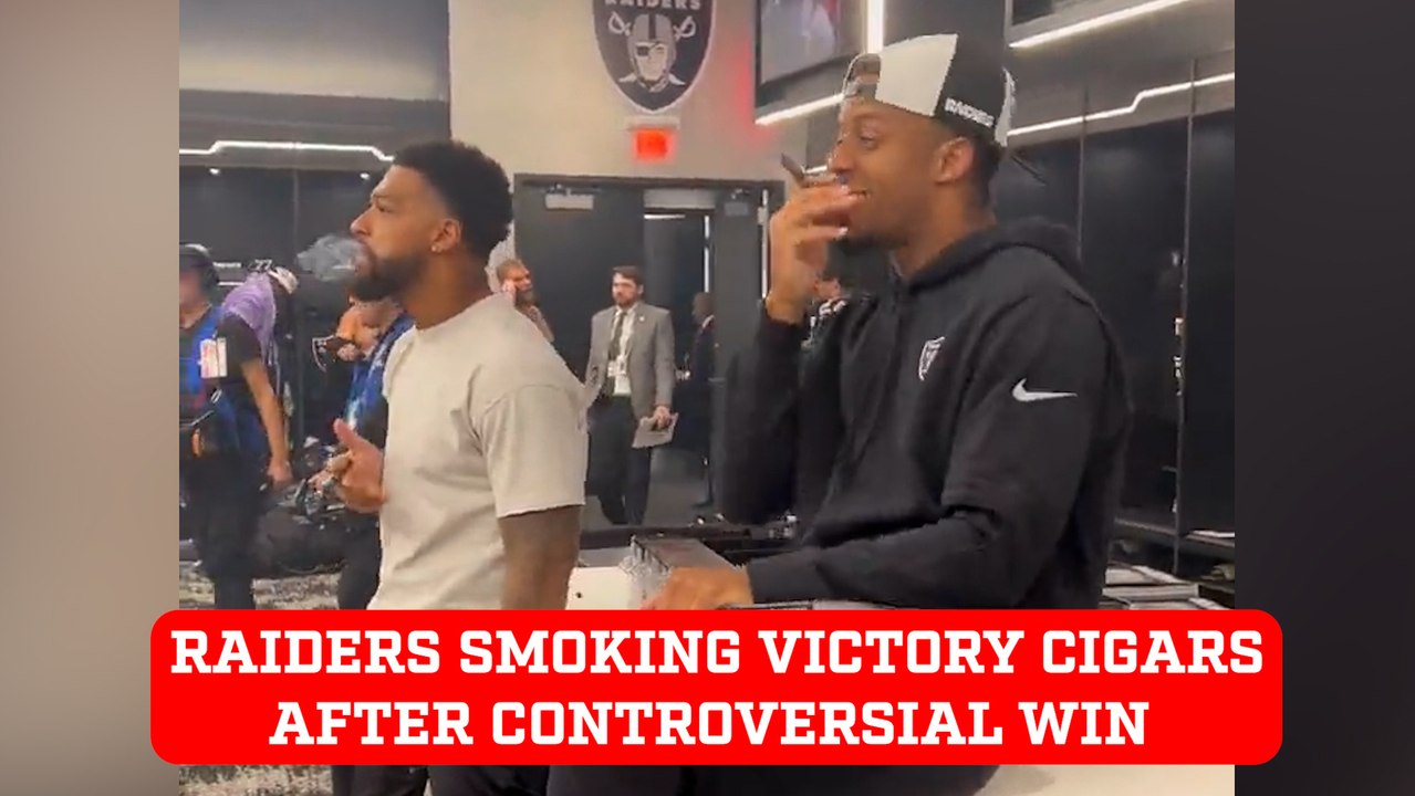 Raiders locker room smoking victory cigars after win over the Giants