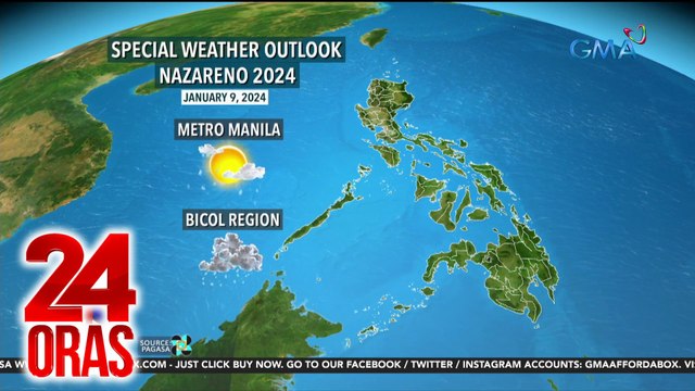 Ilang lugar na pagdarausan ng Traslacion, posibleng makaranas ng pag-ulan - Weather update today (January 8, 2024) | 24 Oras