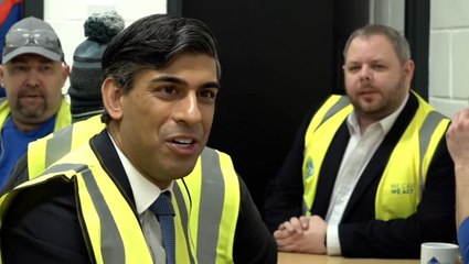 Moment Sunak met with laughter as he tells Burnley factory workers they are getting tax cut