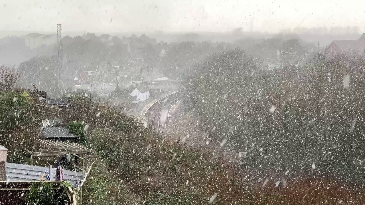 Snow shower in West St Leonards in East Sussex on January 8 2024